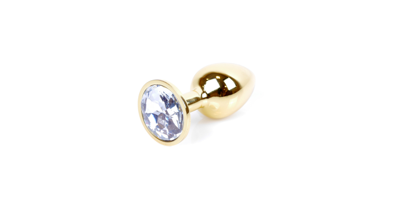 Korek analny z kryształem classic złoty z przeźroczystym
