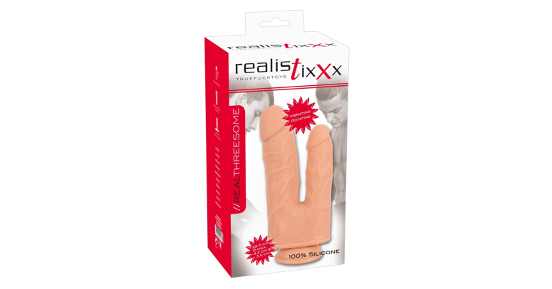 Realistixxx Threesome Vibrating podwójne dildo z rotacją i wibracją