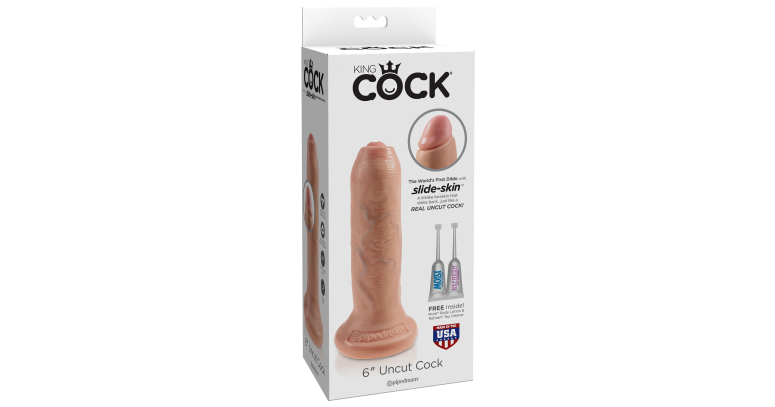 KING COCK Uncut 6" dildo z ruchomym napletkiem cieliste