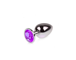 Mały metalowy korek analny z kryształem S fioletowy