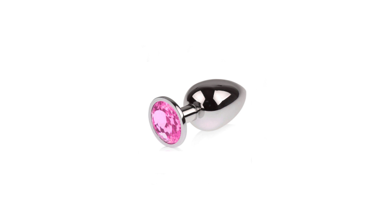 Mały metalowy korek analny z kryształem S różowy