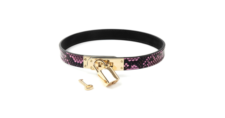 Obroża choker na kłódkę połyskująca fioletowa