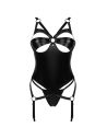 Obsessive Armares gorset i stringi wetlook czarne
