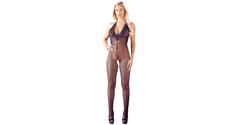 Cottelli bodystocking z koronkowym dekoltem czarny