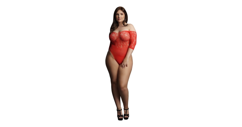 Le Desir Rhinestone Bodysuit Plus Size czerwony