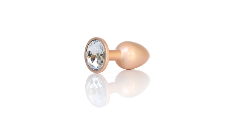 Pearl Gold mały złoty metalowy korek analny z kryształem