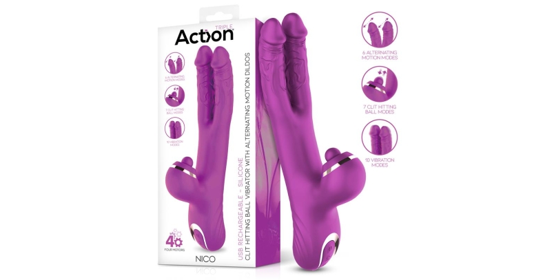 Action Nico wibrator z ruchomymi końcówkami i tappingiem