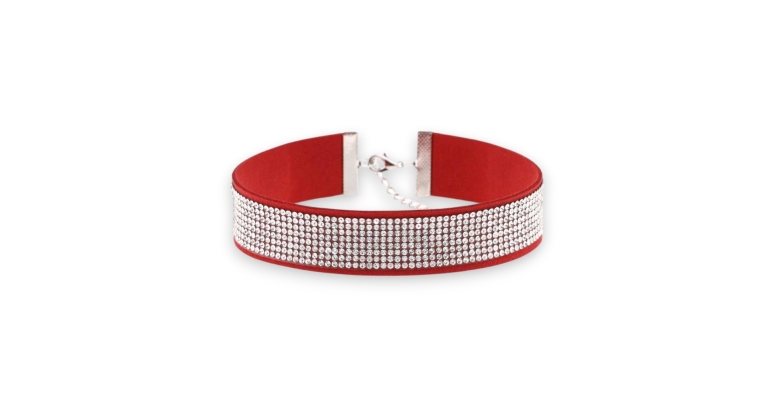 Zamszowa obroża choker z kryształkami czerwona