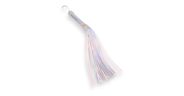 Elegancki flogger ze złotymi okuciami 66 cm holograficzny