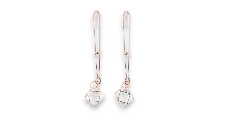 Ozdobne złote zaciski na sutki z diamencikiem rose gold