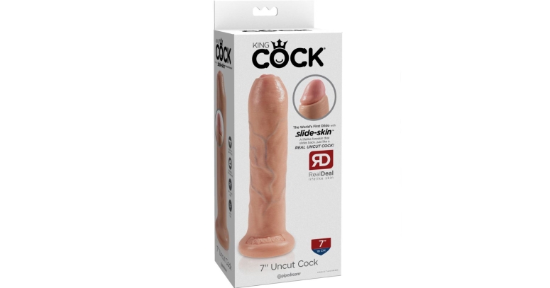 KING COCK Uncut 7" dildo z ruchomym napletkiem cieliste